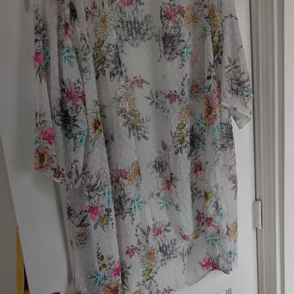 Torrid Sheer Floral Blouse with Pink and Yellow Accents